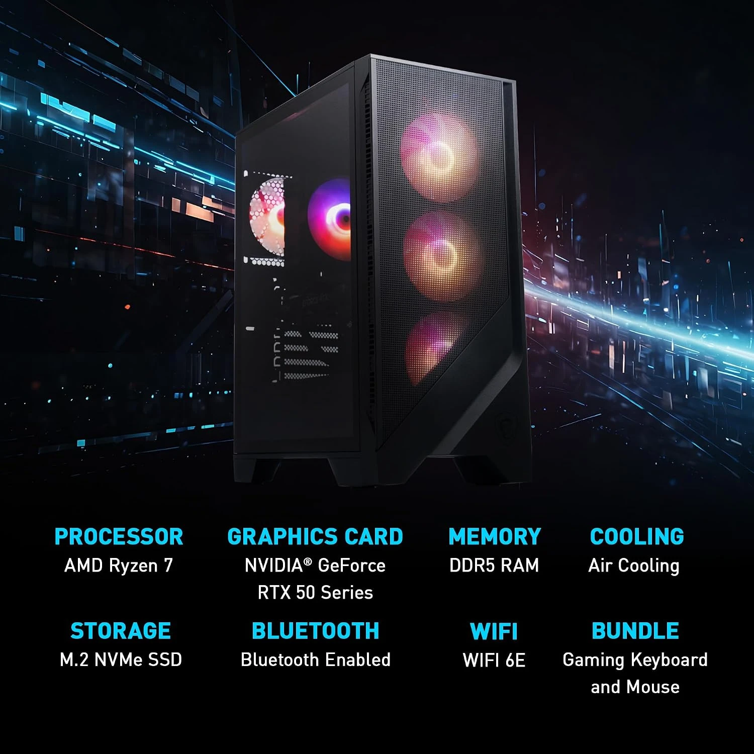 msi Codex Z2 Gaming Desktop: AMD R7-8700F, GeForce RTX 5070, 32GB DDR5, 2TB m.2 NVMe SSD